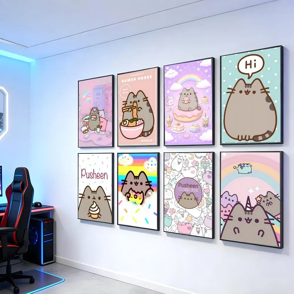 Kawaii P-PusheenS-S-ES Poster, künstlerische, stilvolle Wandkunst für Zuhause, Büro, Badezimmer ‌   Wohnraumdekoration