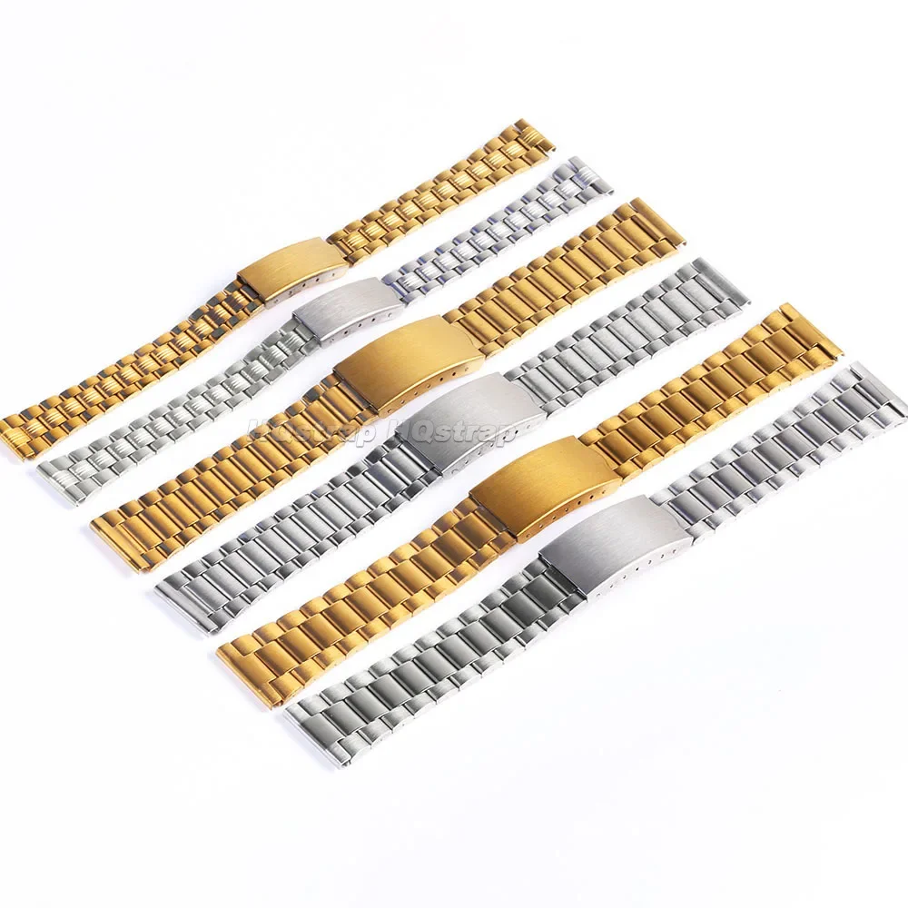 Universal Watch Strap 12mm 14mm 18mm 20mm Silver Gold Stainless Steel Watchband Folding Clasp Metal Bracelet Men Women Wristband