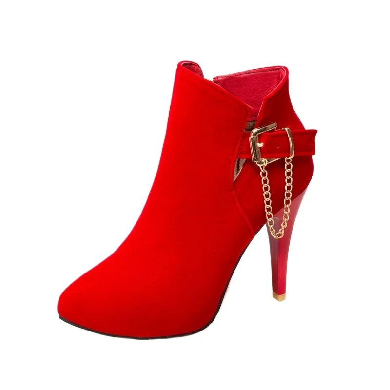 Big Size 31-50 Ankle Boot Fashion Sexy Pointed Toe Women Spring Autumn Winter High Heels Zip Wedding Party Platform Boots T2-3