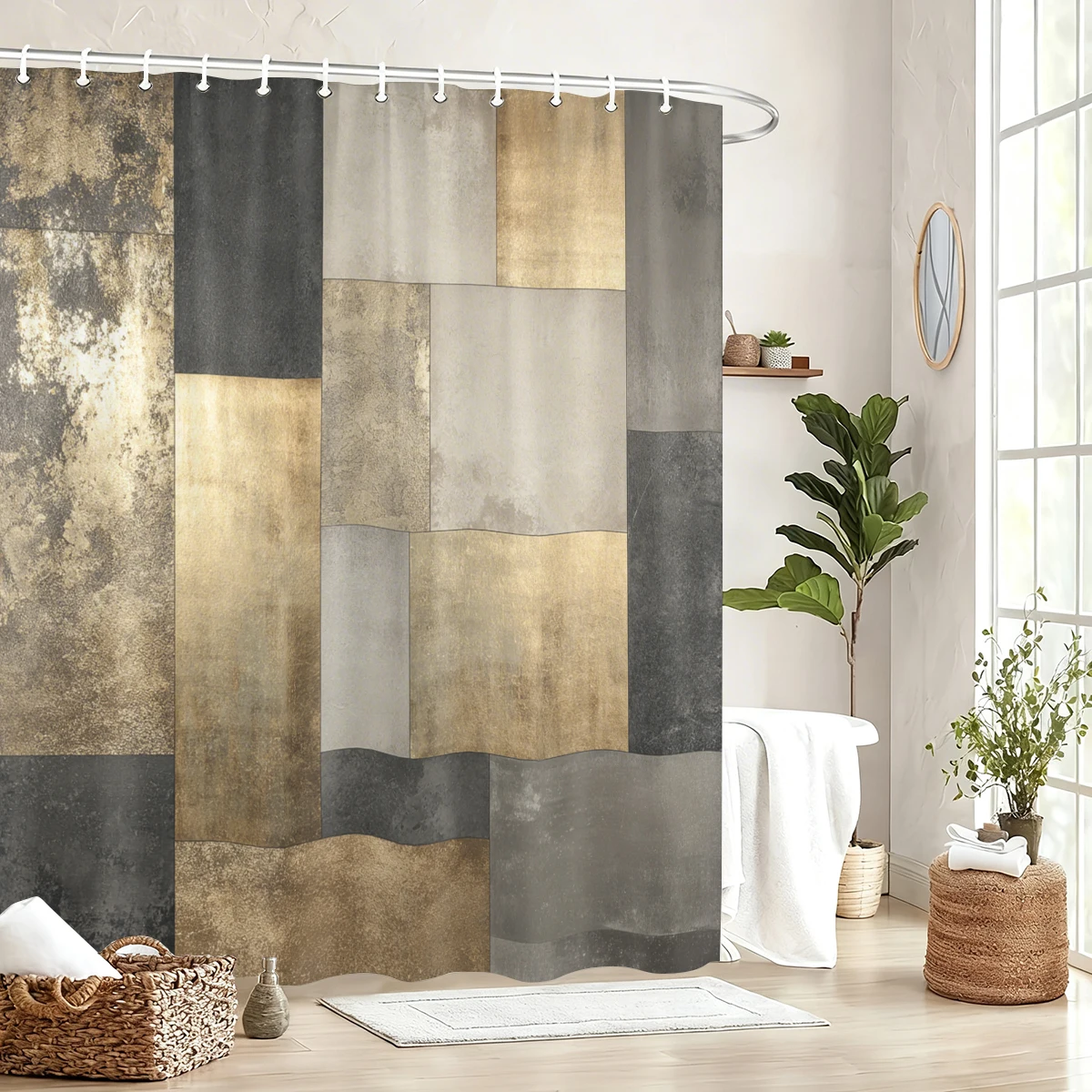 

Полиэстеровая занавеска для душа с абстрактным геометрическим узором - стильный декор для ванной комнаты, художественная перегородка для ванны из полиэстера для дома и гостиниц