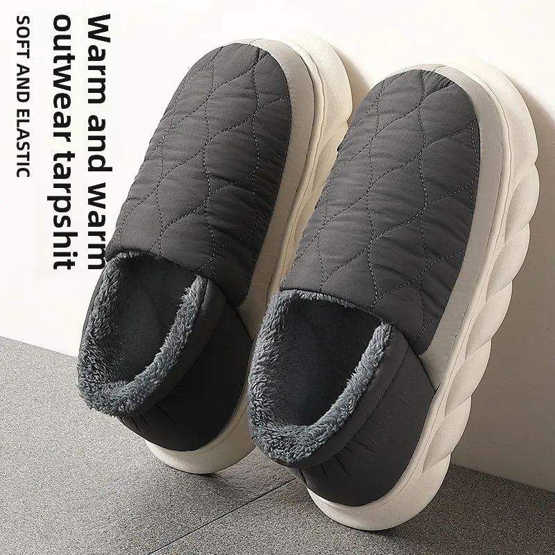 รองเท้าแตะสําหรับชายฤดูหนาว Furry แฟชั่นข้อเท้าอุ่น Plush COZY สไลด์สําหรับบ้านในร่ม Soft Sole รองเท้าผ้าฝ้ายกันลื่น