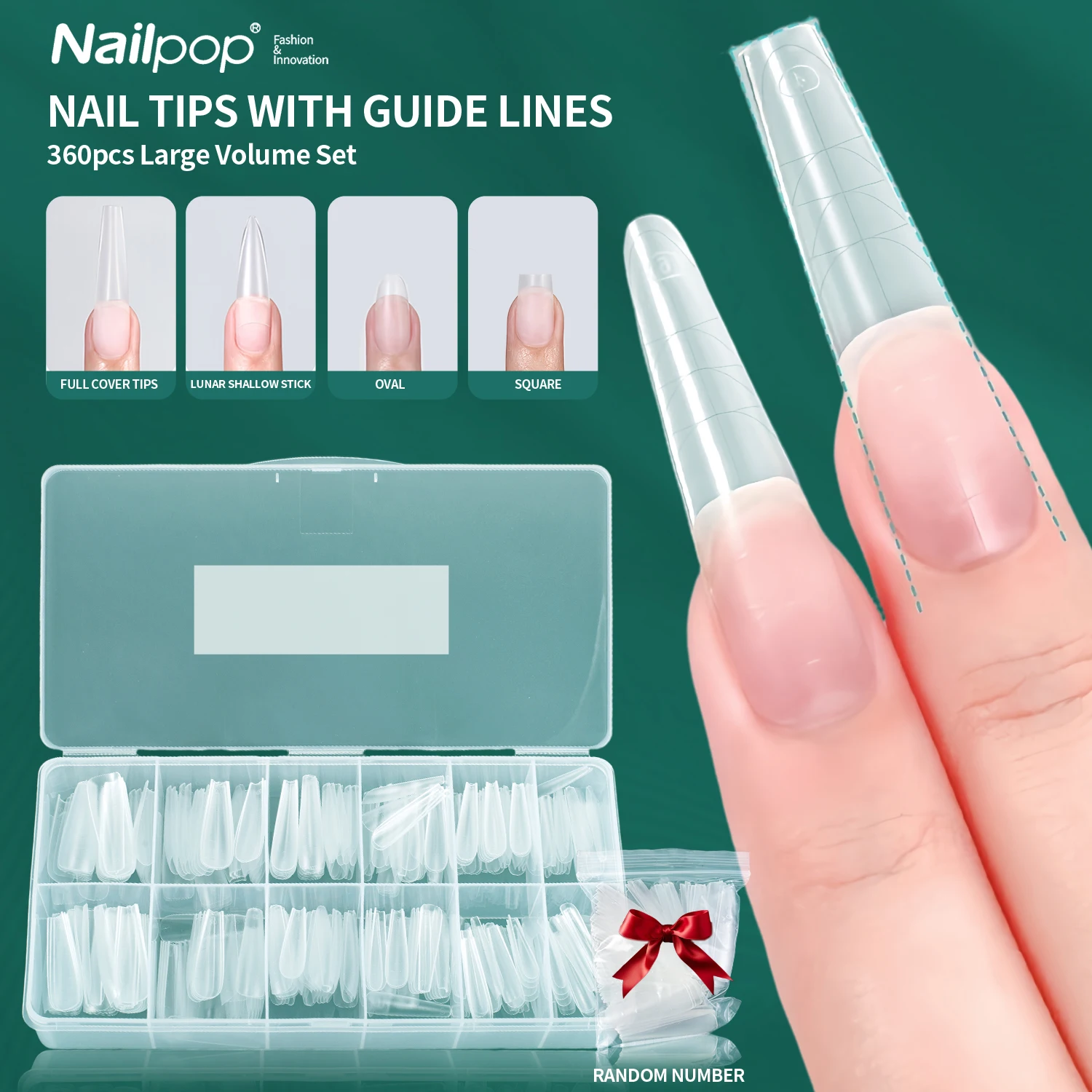 

Nailpop Coffin Multi-Functional Guide Line Nail Art Set with Refill Nail Tip Random Sizes For Full Cover Extension 360PCS/100PCS