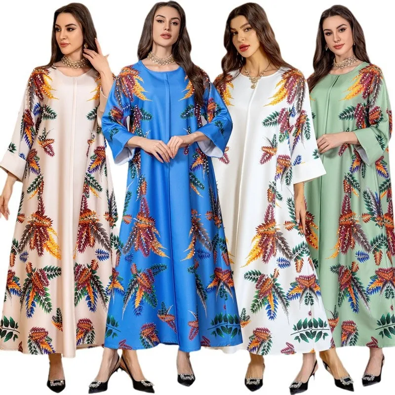 

Women's Arab Dubai Fashion Printing Hot Diamond Bubble Beads Muslim Middle Eastern Ethnic Style Simple Temperament Elegant Holid