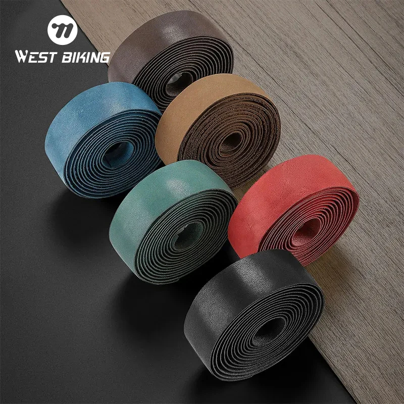 

WEST BIKING Real Cowhide Bicycle Handlebar Tape Retro Soft Road Bike Bar Tape Cycling Damping Wrap Straps End Plug Accessories