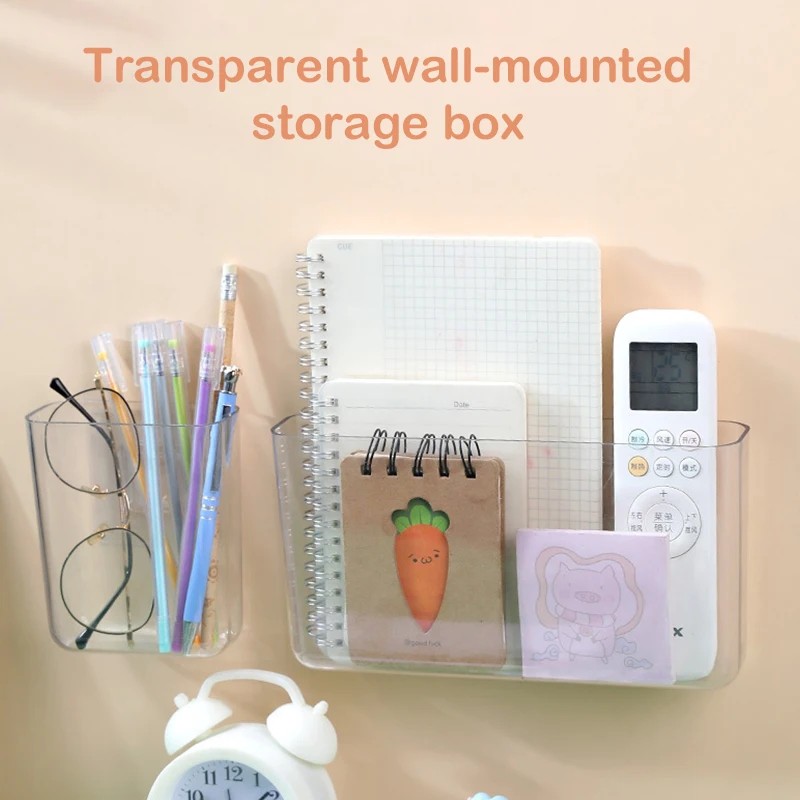 Transparent Wall Storage Box Wall-mounted No Punch Bedside Racks Home Key Cosmetic Hanging Wall Mounted Organizer Storage Box