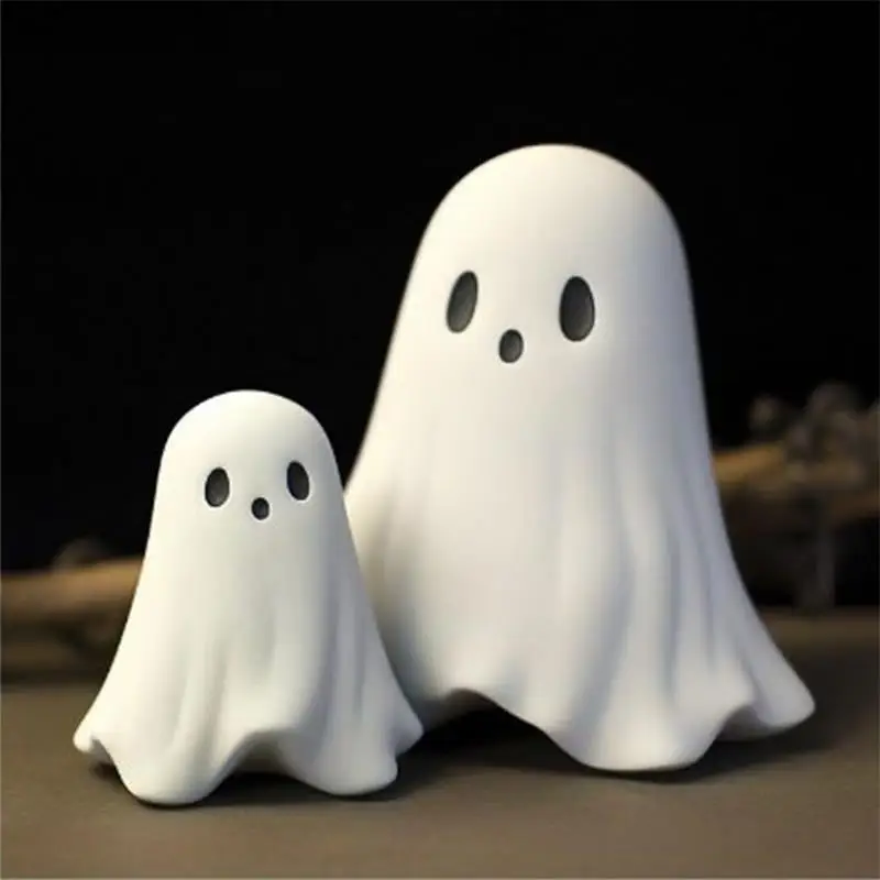 Small White Scary Ghost Middle Finger Cute Ghost Statue Figurines Halloween Party Home Desktop Decoration Courtyard Ornament