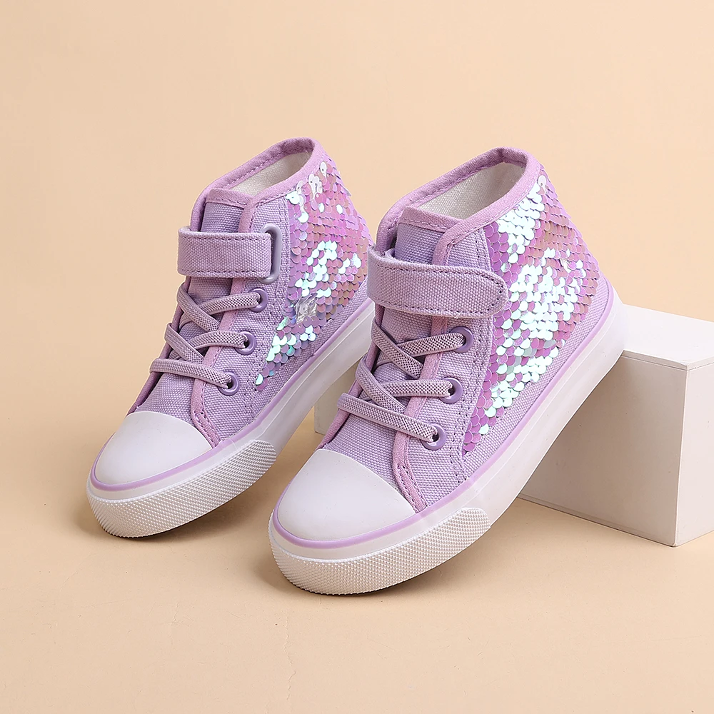 COMFY KIDS Girls Mid-Top Canvas Shoes 3-12 Years Old Purple Fantasy Scale Princess Style Double Closure Comfortable