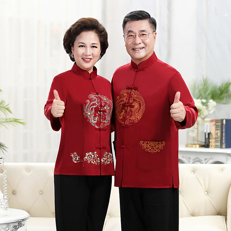 couple's-long-sleeve-silk-tang-suit-set-for-grandparents-mid-aged-and-elderly-birthday-celebration-summer-wedding