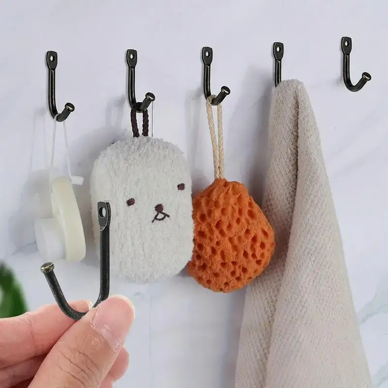 10/20Pcs J Shaped Metal Wall Hooks With Screws For Coat Towel Bag Scarf Hat Wall Mounted Kitchen Bathroom Storage Rack