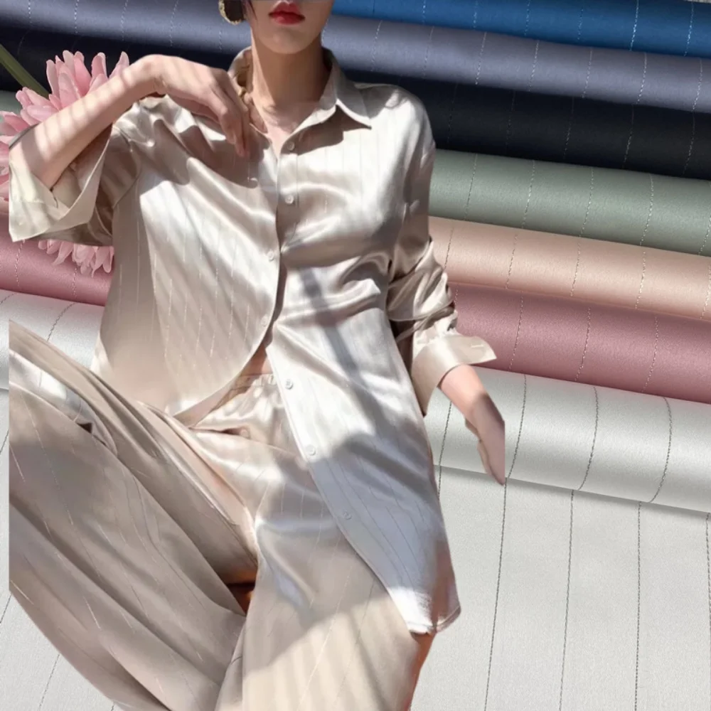 

Блестящая полосатая ткань, приятная для кожи брюки, рубашка, профессиональный костюмный комплект, ткань для модного платья, материал для шитья своими руками по метрам