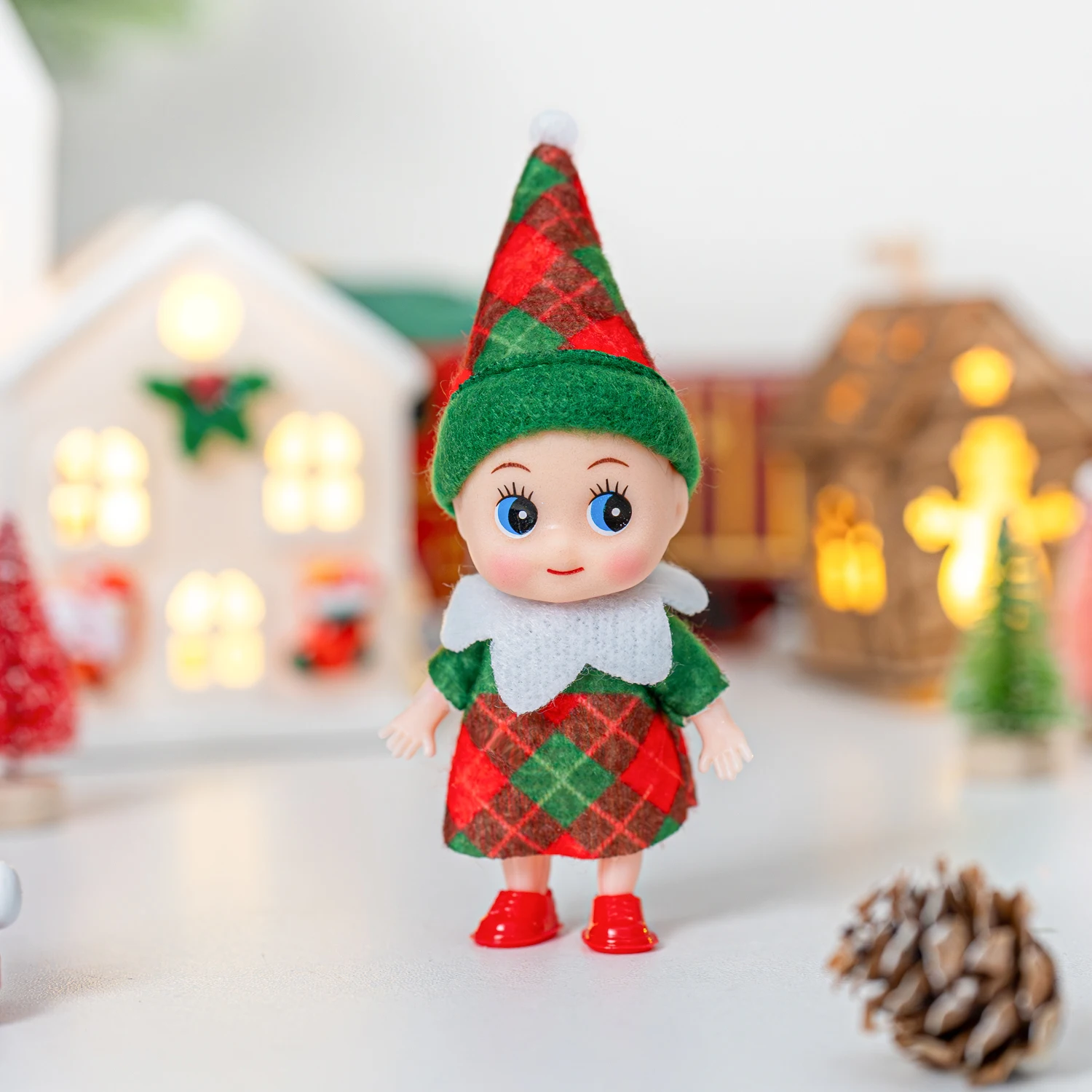 4/5/6 قطعة طفل صغير قزم عيد الميلاد دمية صغيرة مصغرة منقوشة اكسسوارات الأخضر والأحمر مناسبة لعيد الميلاد السنة الجديدة ديكور هدية