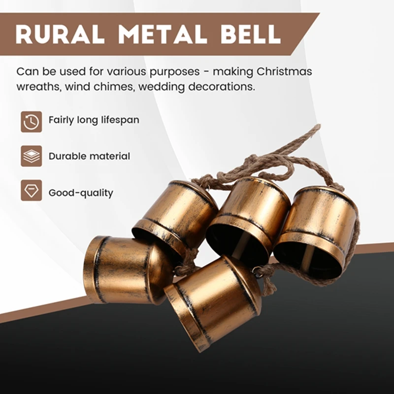 ABCA-Shabby Vintage Country Metal Bell Set Hanging On A Rope Harmony Giant Cowbell,Cliftina Shabby Metal Cow Bell