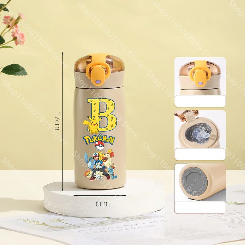 460ML Cartoon Insulated Bottle for Student Letter Anime Vacuum Flasks Stainless Steel Thermal Straw Water Cups Birthday Gift