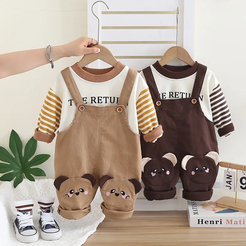 

New Spring Autumn Baby Girls Clothes Set Children Long Sleeved T-Shirt Overalls 2Pcs/Sets Infant Boys Clothing Kids Tracksuits