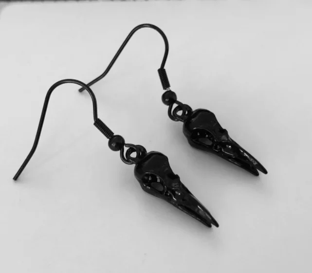 Crow Raven Bird Skull Earrings Gothic Animal Witch Ear Wizard Halloween Goth Jewelry