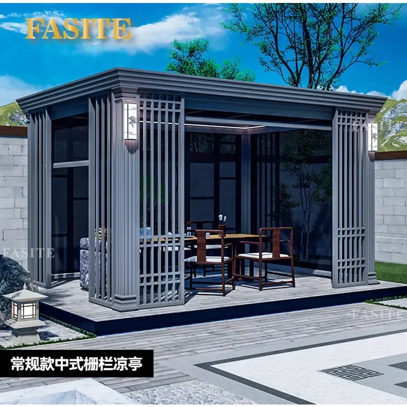 For Outdoor Courtyard Villa Garden Aluminum Alloy Electric Louver Pavilion Modern New Chinese Style Sun Room Awning