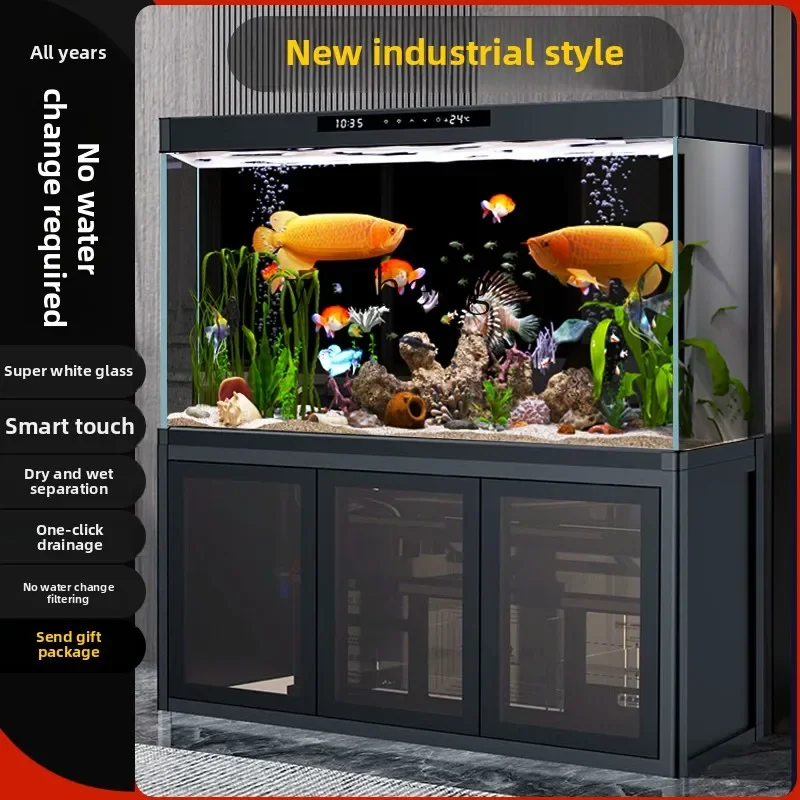 Bottom Filter Fish Tank, Living Room Bottom Cabinet, Ultra-white Glass With Base, New Water-free Self-circulation AquariumW28