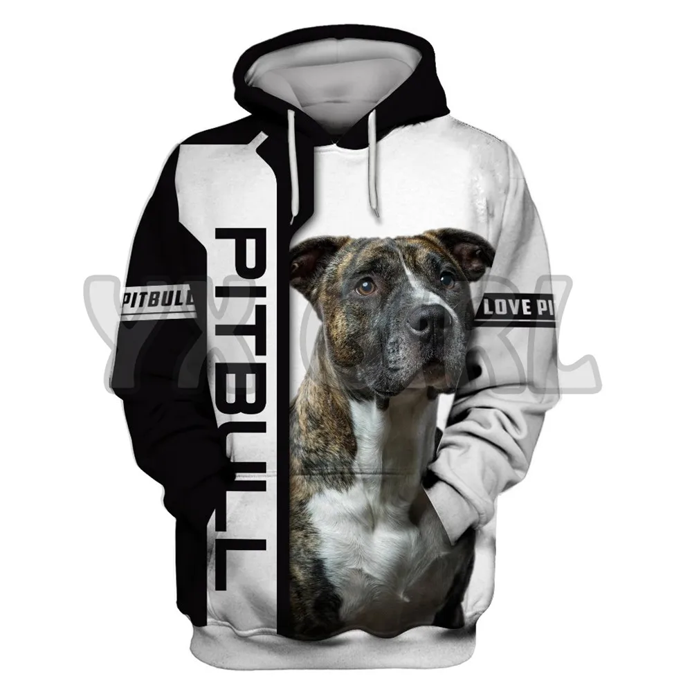 Love Dog Pit Bull Terrier 3D wanita, Hoodie bercetak seluruh bagian untuk pullover Jalan hadiah anjing cinta