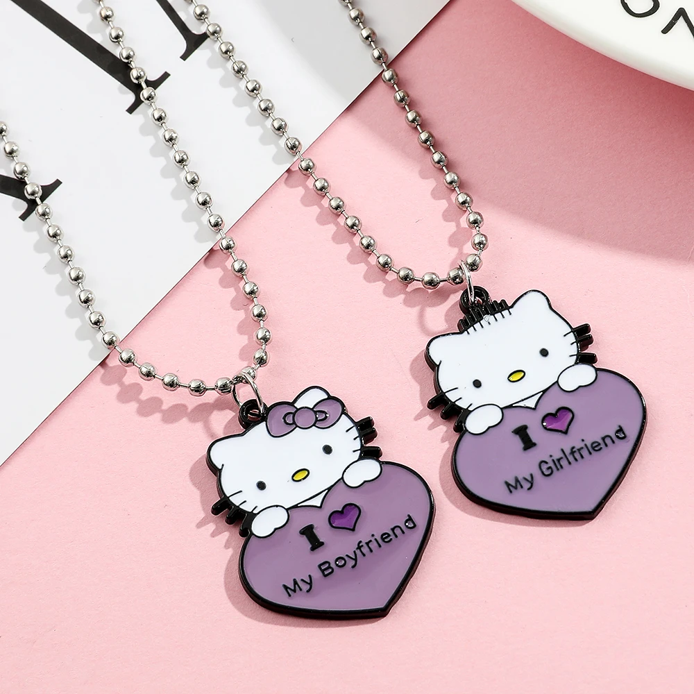 Hello Kitty Couple Necklace 'I Love My Girlfriend/Boyfriend' Romantic Creative Pendant Valentine's Day Gift Accessories