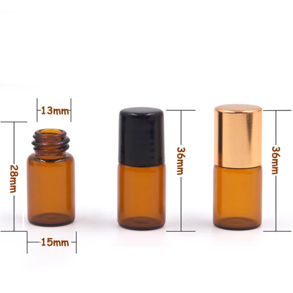 6 uds 1ml 2ml 3ml botella con rodillo de Perfume dispensador de vidrio rollo de aceite esencial bola tamaño de viaje a prueba de fugas recargable práctico