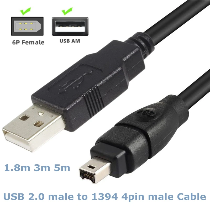 

High-Quality USB 2.0 Male to Firewire IEEE 1394 4 Pin Male iLink Adapter Cord Cable for Sony DCR-TRV75E DV Adapter 1.8m/3m/4.5m