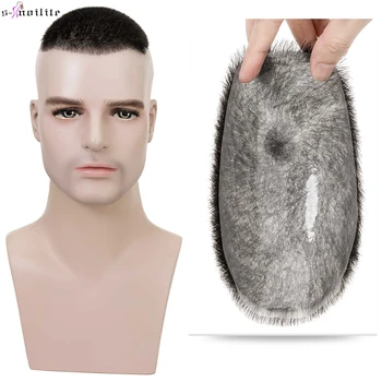 S-noilite American Buzz Cut 11g Men Toupee Hair Wig Natural Hair Human Male Replacement System PU Hairpiece Invisible Extensions