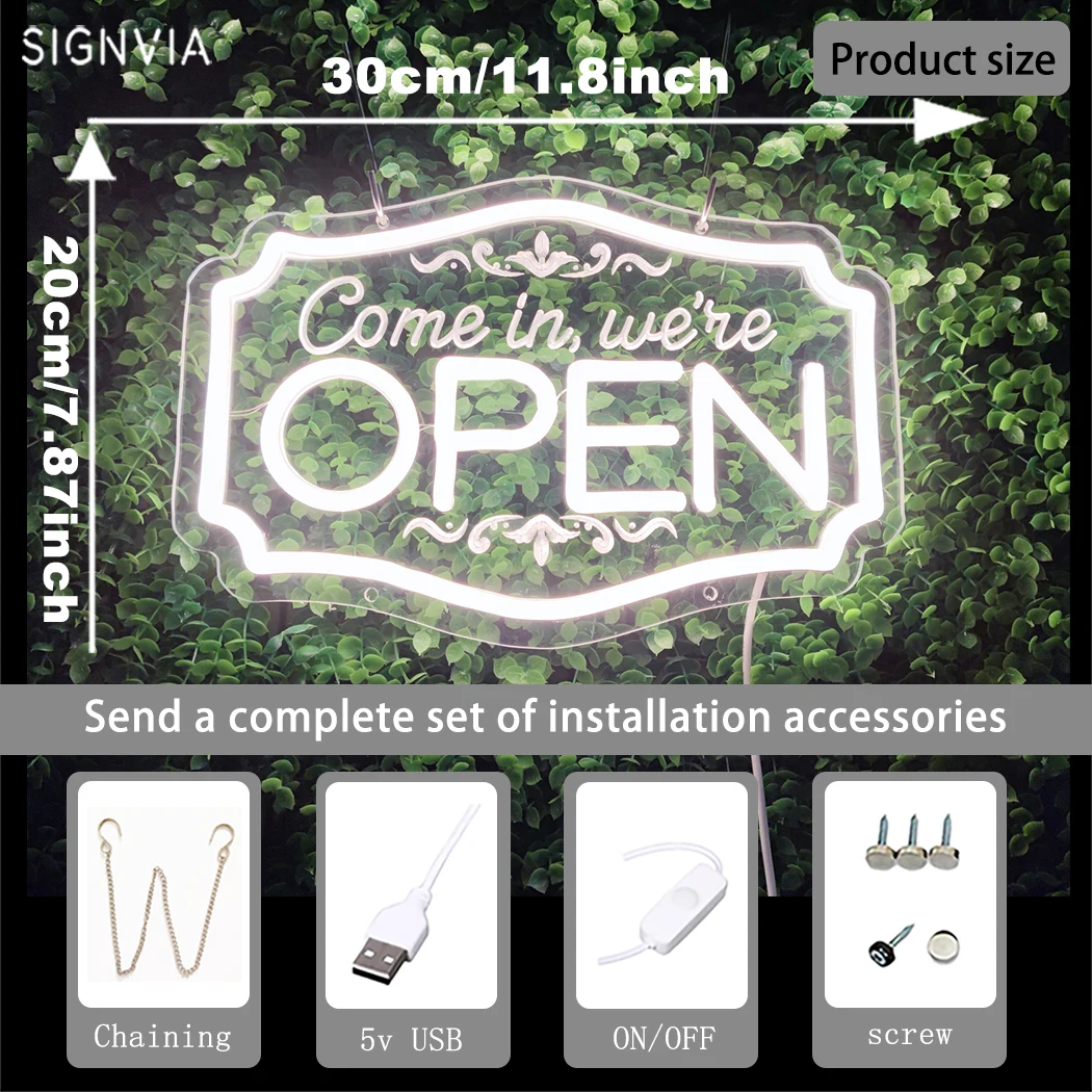 LED White Color Open Signs Wedding Party Neon Light Room Wall Bar Club Bedroom Business Decor Aesthetic Decoration Neon Lamp