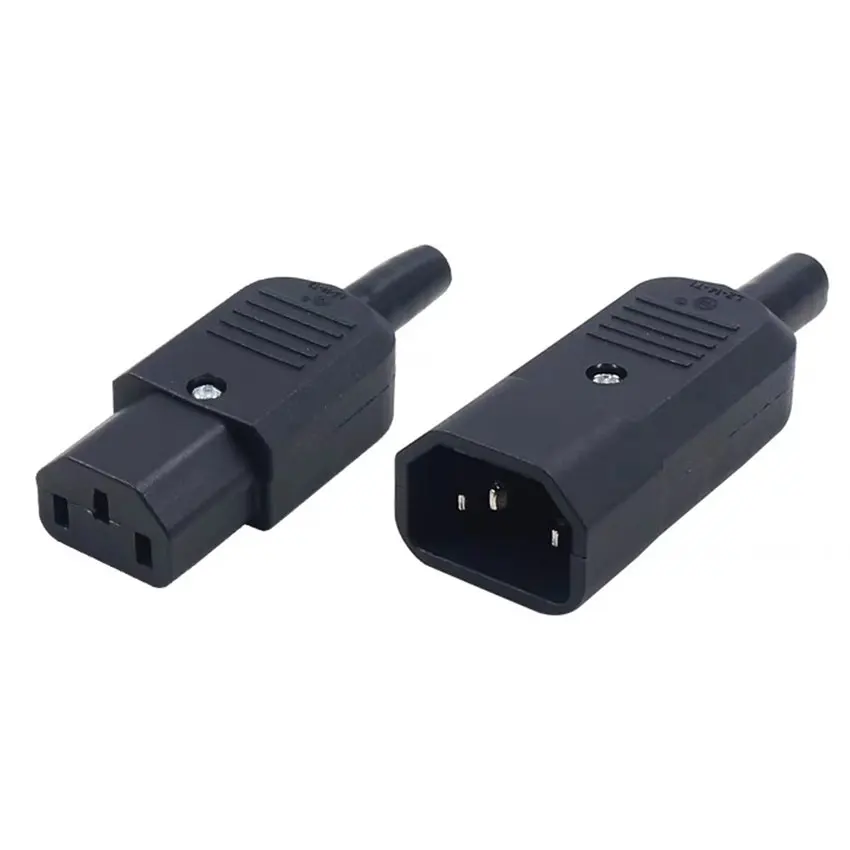 IEC 320 Straight Cable AC Plug Socket C13 C14 10A 250V Black Rewireable Electrical 3 Pin Female Male Power Connector