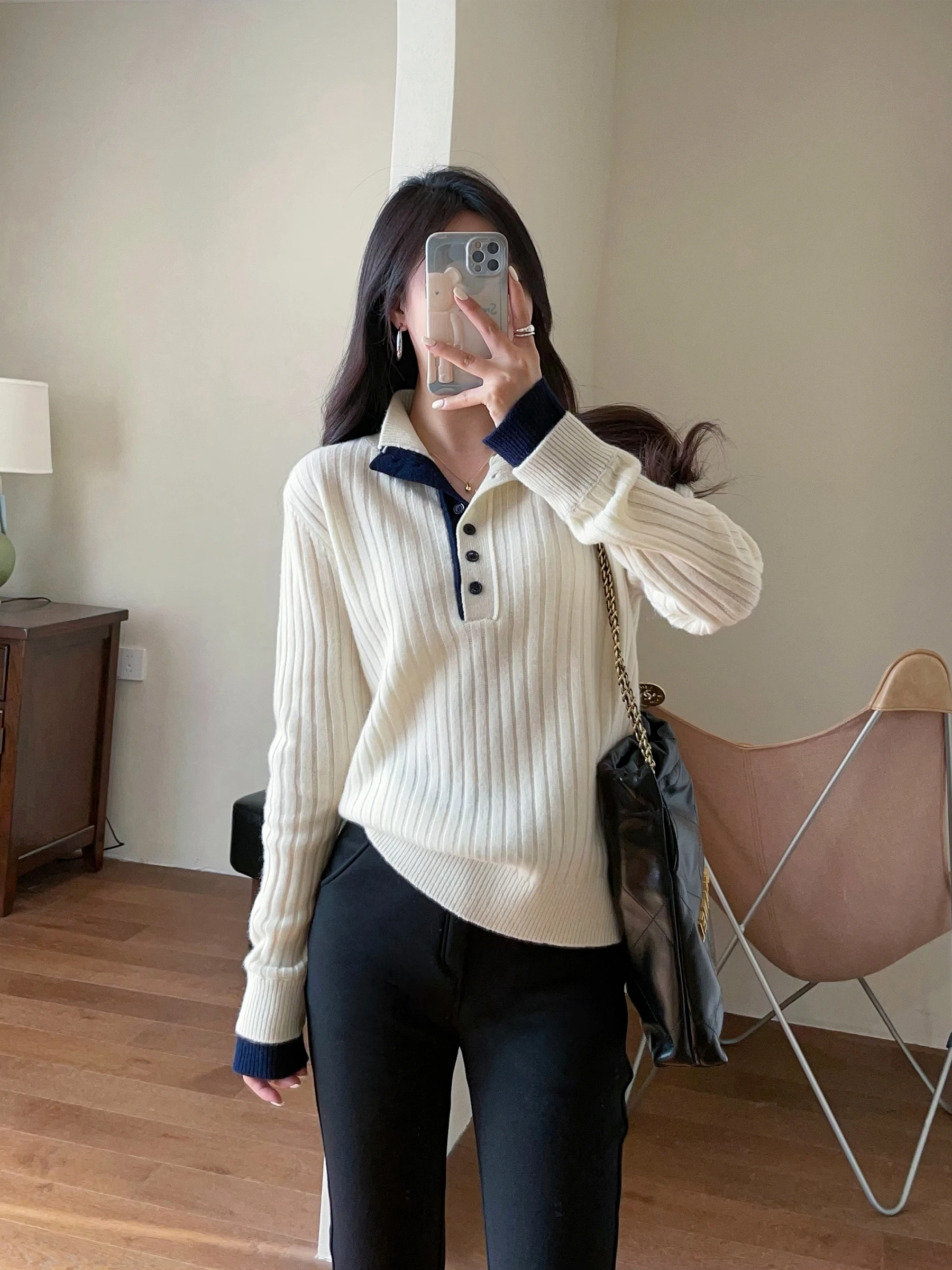 

WTHEONE Мягкий шерстяной вязаный свитер женский с воротником, имитация двухслойности, комфортный, 100% кашемир, осенне-зимний модный дизайн