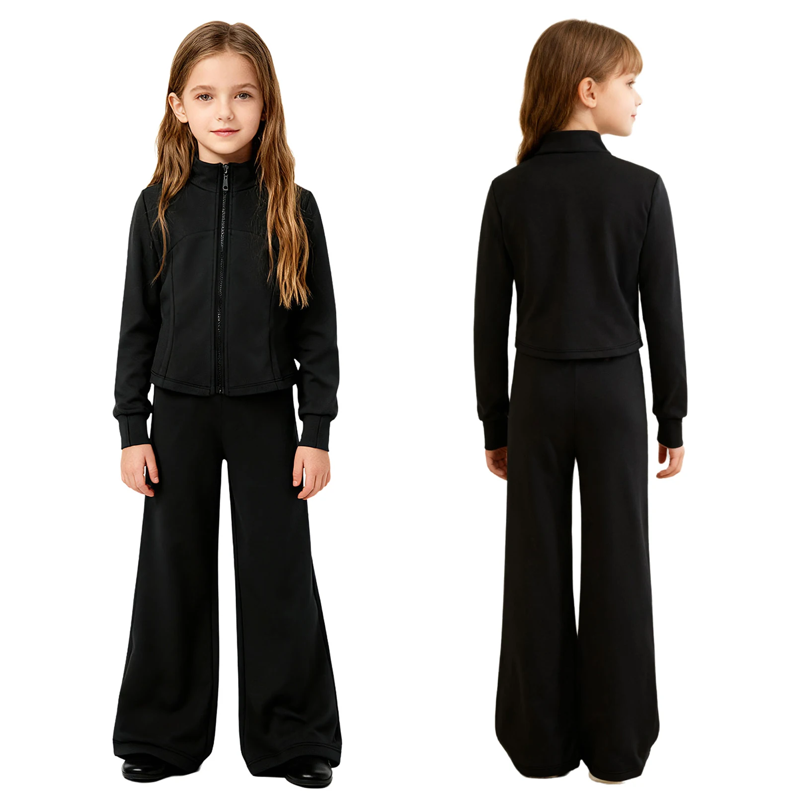 طقم ملابس رياضية لممارسة الرقص الحديث الغنائي للفتيات الصغيرات بأكمام طويلة مع بنطال لممارسة التمارين والجري #3