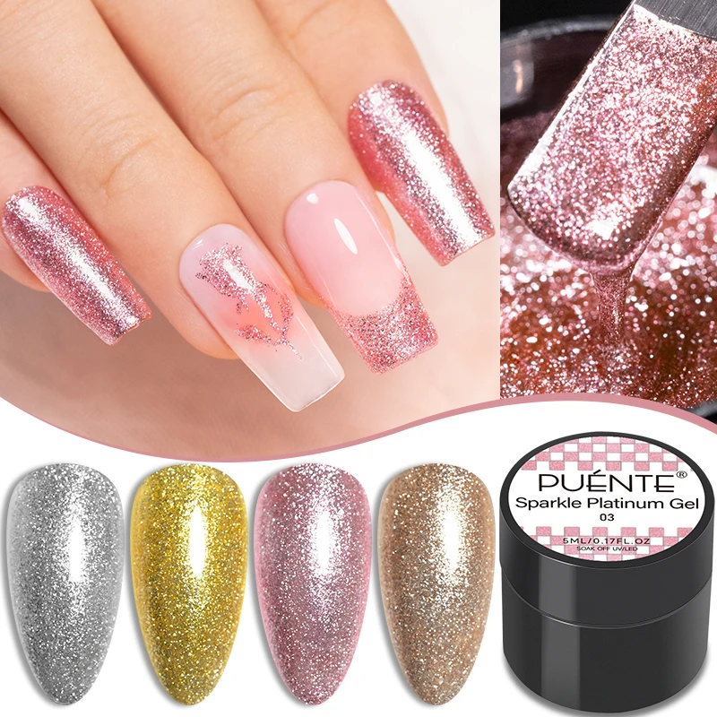 PUENTE Sparkle Platinum Gel Nail Polish 5ML Shiny Gold Silver Glitter Painting Gel Drawing Semi Permanent Varnish For Manicure