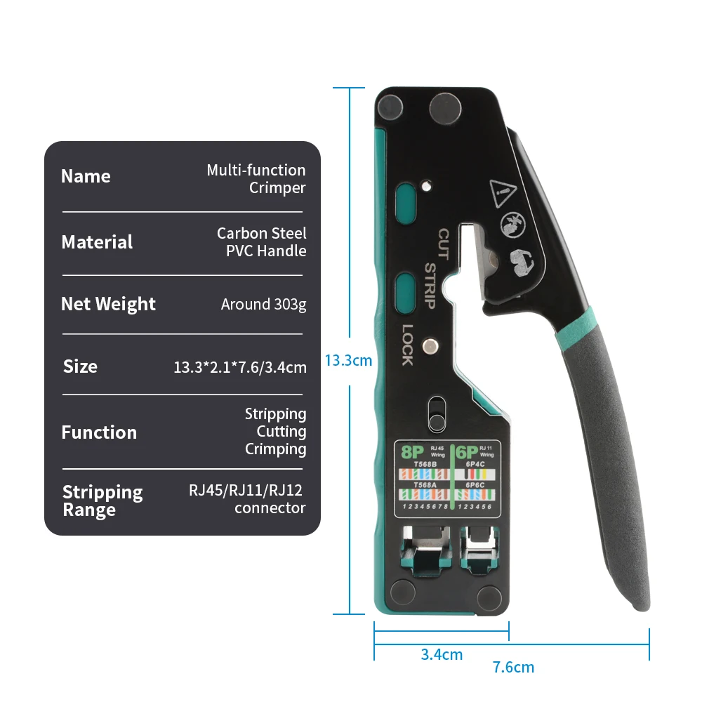 أداة تجعيد RJ45 RJ12/11 أداة تجعيد ذو طيات المكشكش من خلال إيثرنت لموصلات Cat6 Cat5 Cat5e RJ45