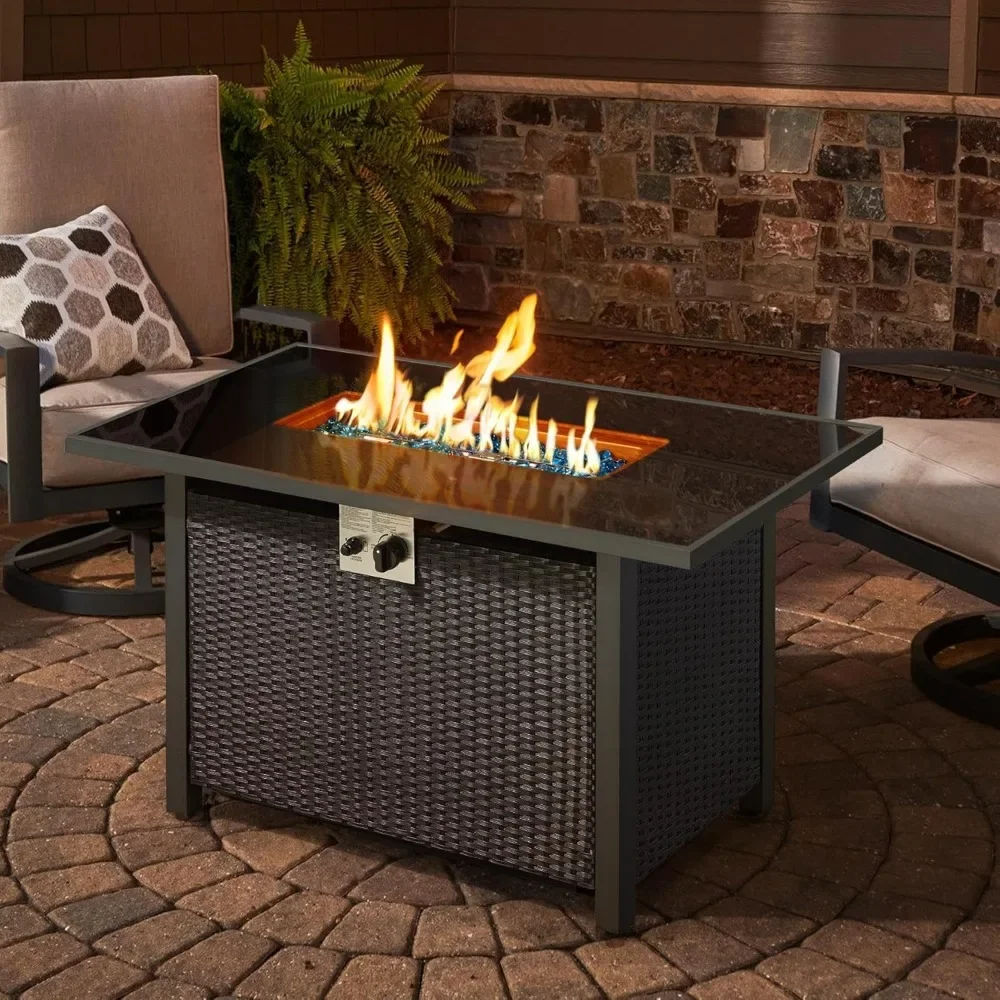 

43 inch propane fire pit, rectangular fire pit table, glass top and waterproof cover, outdoor gas fire table, CSA certified