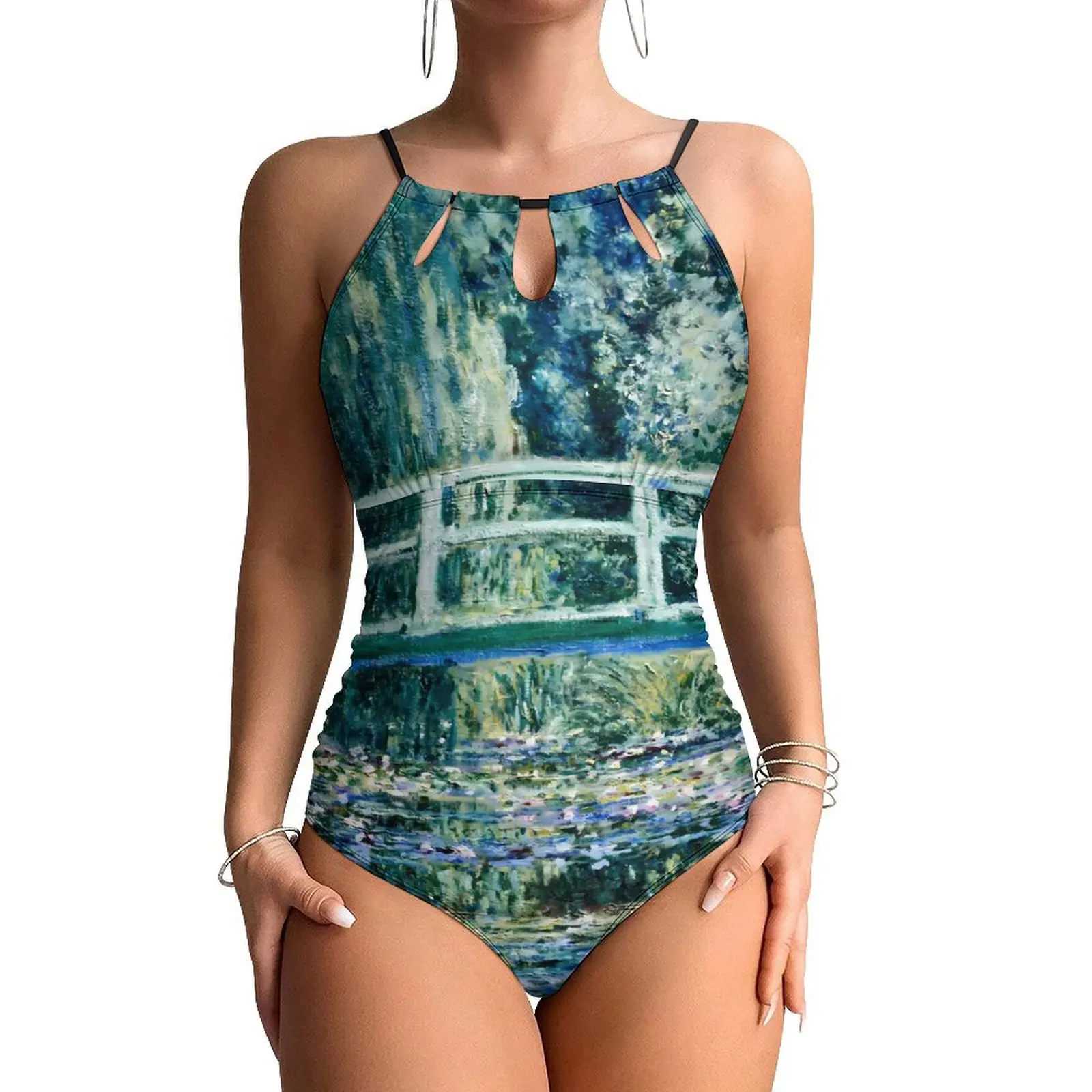 

Water Lily Swimsuit Sexy Claude Monet Women Swimwear One Piece Vintage Swimsuits Holiday Swim Push Up Hollow Out Beach Outfits