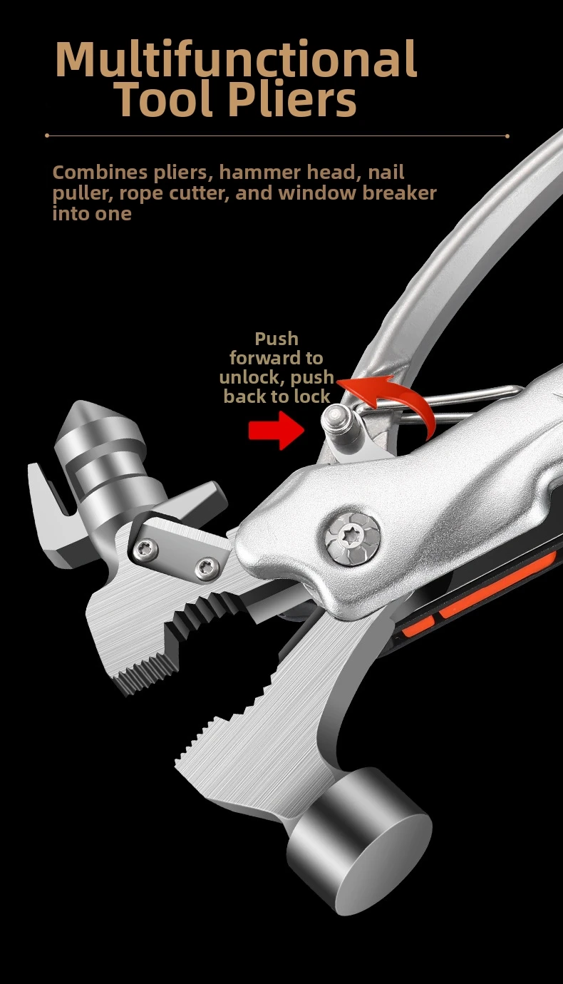 Multifunction Safety Hammer Folding Pliers Portable EDC Emergency Repair Tool with Nail Puller for Camping Car Use