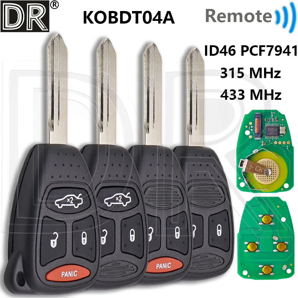 

Great KOBDT04A ID46 PCF7941 315/433MHz Car Remote Key For Jeep Wrangler Grand Cherokee Commander Compass Liberty Chrysler Dodge