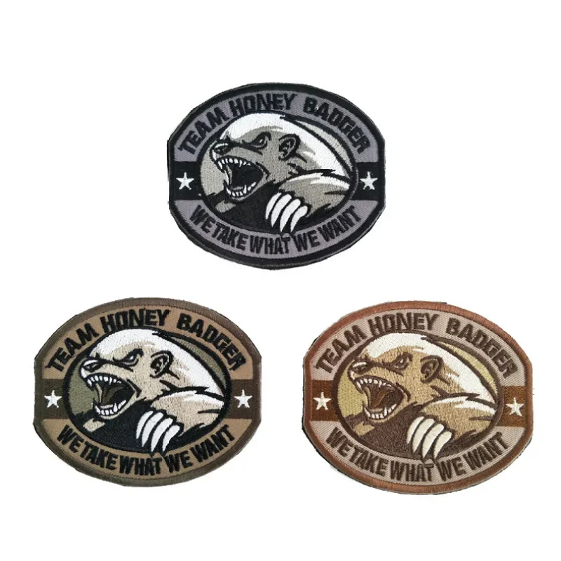 Honey Badger Team Cool Soldier Hook and Loop Patches Army Bear Armband 3D Embroidery Tactical Patches Hook&Loop Clothing Badge