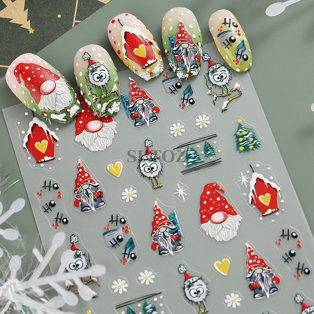 Santa Claus Nail Stickers Winter Christmas Design Nail Decals Cute Cartoon Deer Gingerbread Man Sliders New Year Manicure LEBPRO