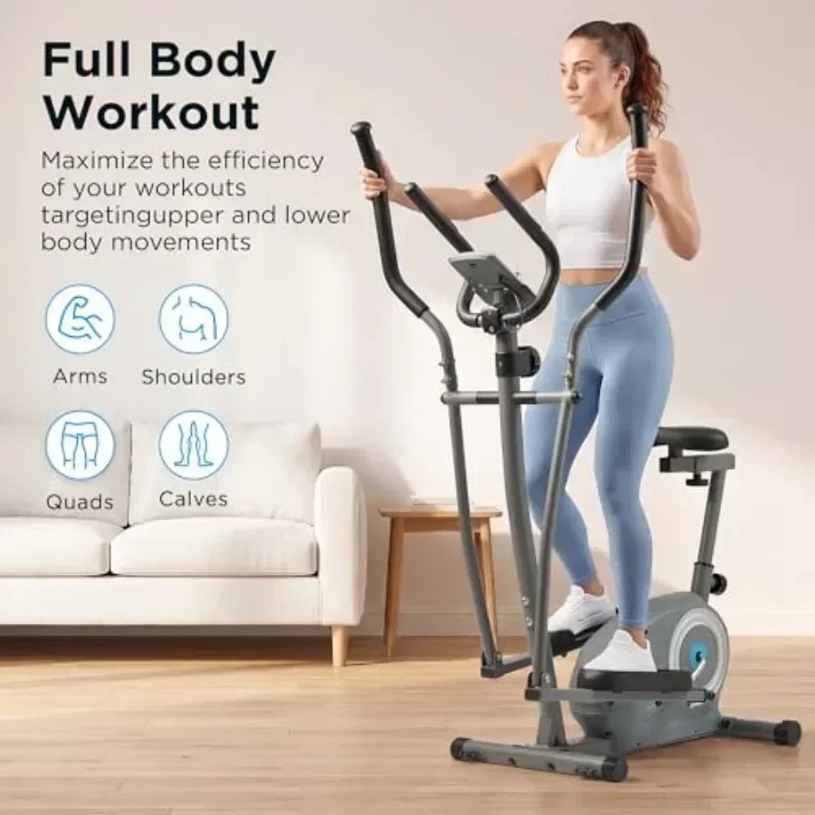 Home cardio crosstrainer: smart magnetic elliptical machine, steel frame, black finish, quiet smooth motion