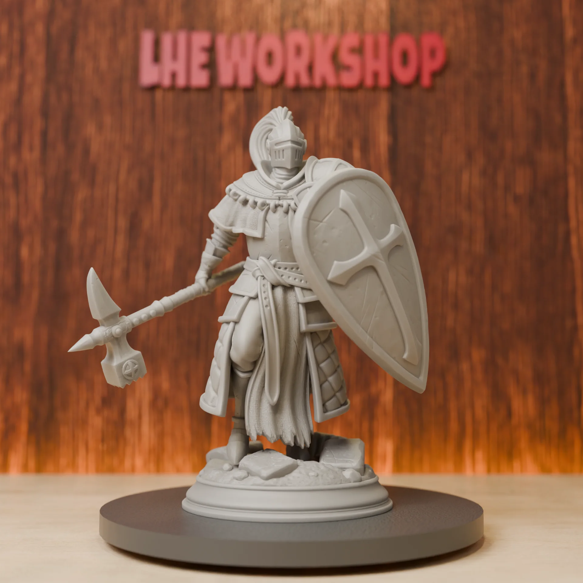 Hammer Shield Conquest Paladin Miniatures | 28mm-75mm | Resin 3D Printed DND Pathfinder Mini | Unpainted Grey