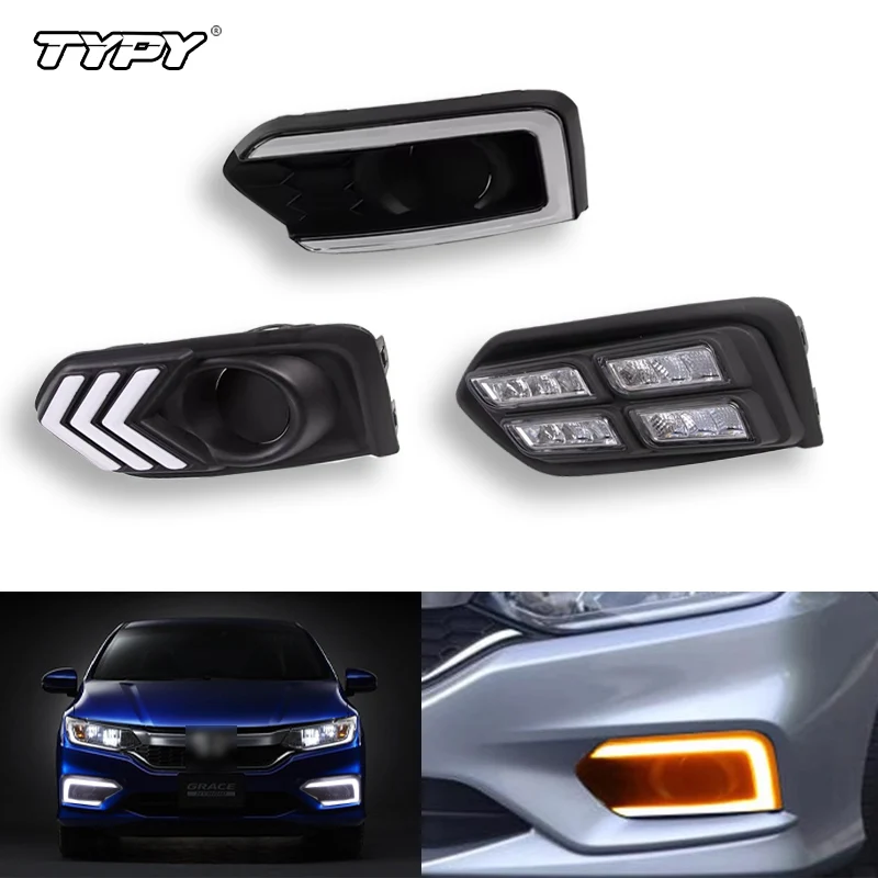 

TYPY Автомобильные светодиодные DRL дневные ходовые огни для Honda City 2017 2018 2019, крышка противотуманных фар с желтым указателем поворота