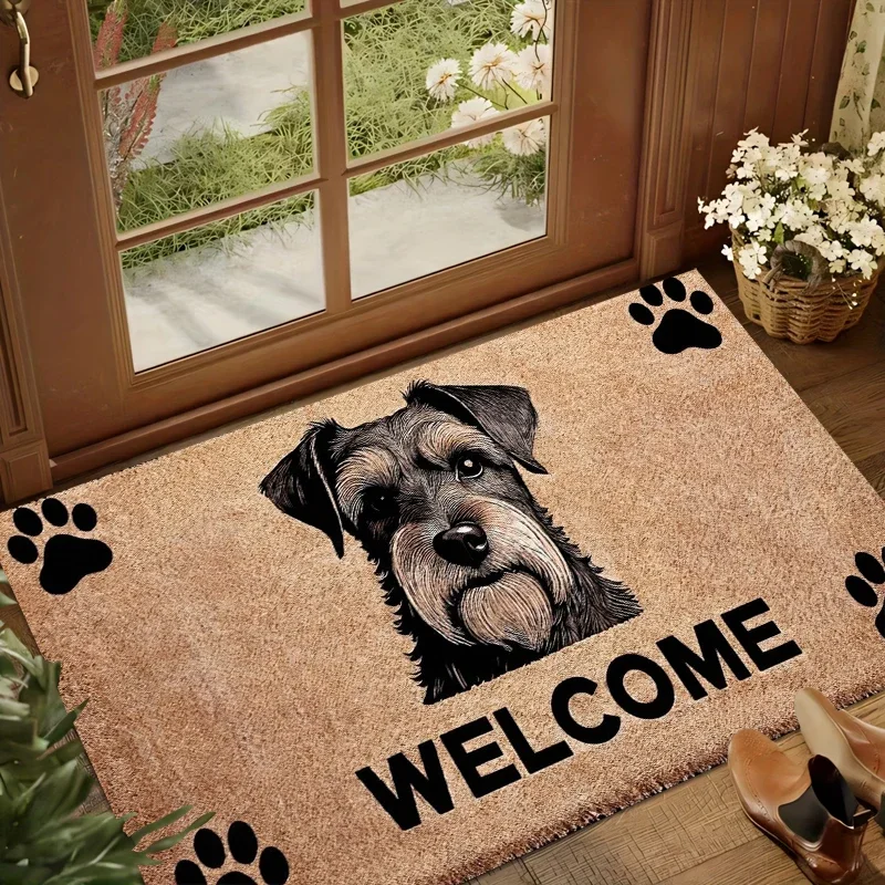 Hot Sale Schnauzer Pet Theme Welcome Area Rug Non Slip Wear-Resistant Decorative Floor Carpet for Living Room Bedroom Entryway