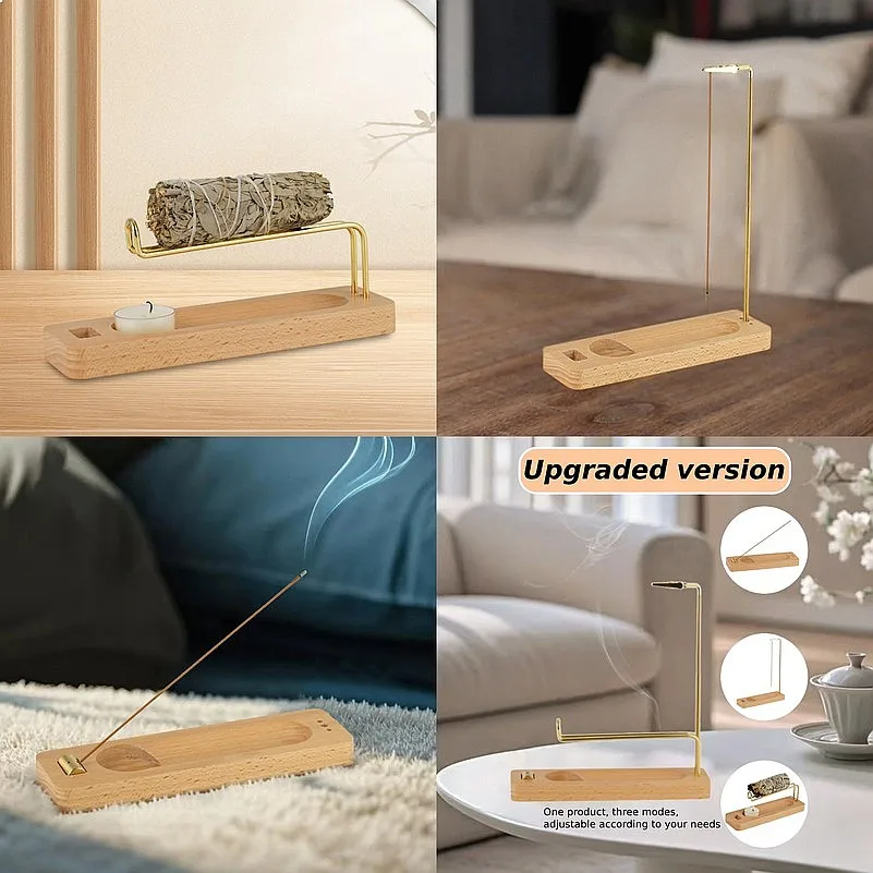 wooden incense burner Holder Desktop Furnishings Table Centerpiece Multifunction Fragrances Diner Sage Holder Incense Burning