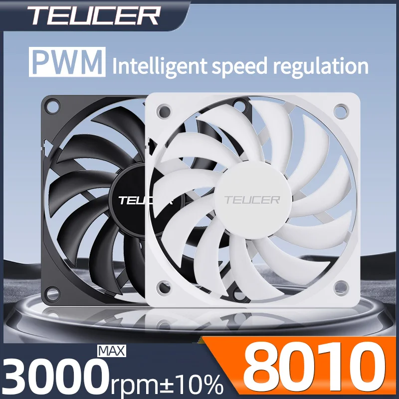 

Teucer 8cm PWM Intelligent Speed Regulation Chassis Fan Ultra-thin 8010 PC Cooling Fan with 4Pin PWM Extension Adapter Cable