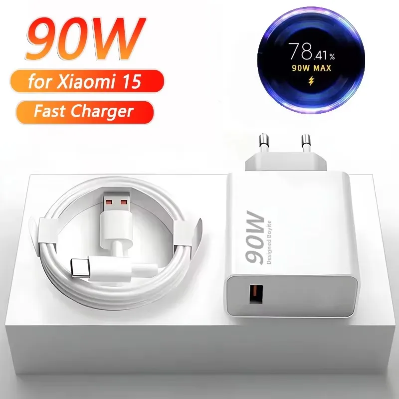 90W EU US Plug Usb Charger Turbo Fast Charging Power Adapter USB C Cable For Mi 15 Ultra 14 13 12 Ultra Poco X7 X6 F7 Pro