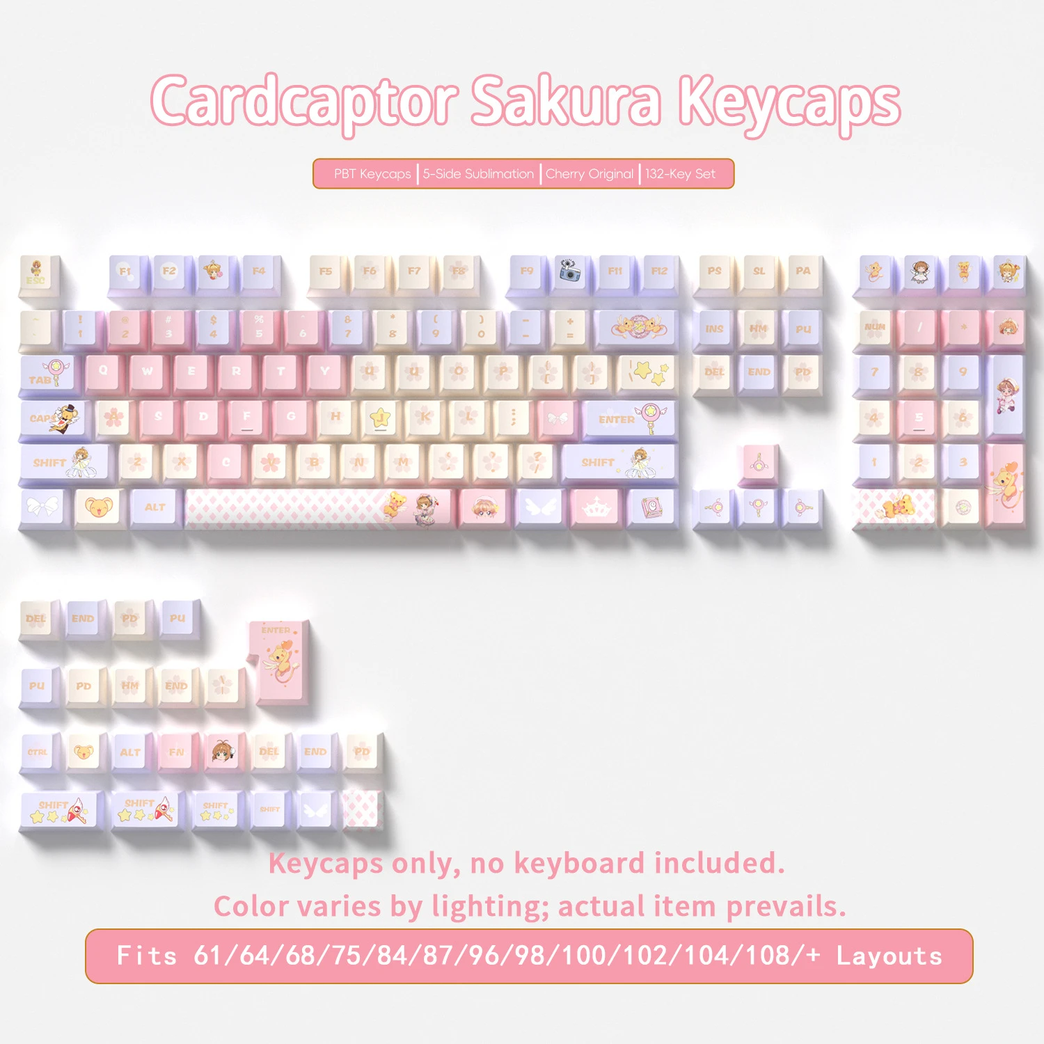 Cardcaptor Sakura Keycaps 132 Keys PBT Material Keycaps Cherry Profile DYE-SUB For MX Switch Mechanical Keyboard ISO ANSI Layout