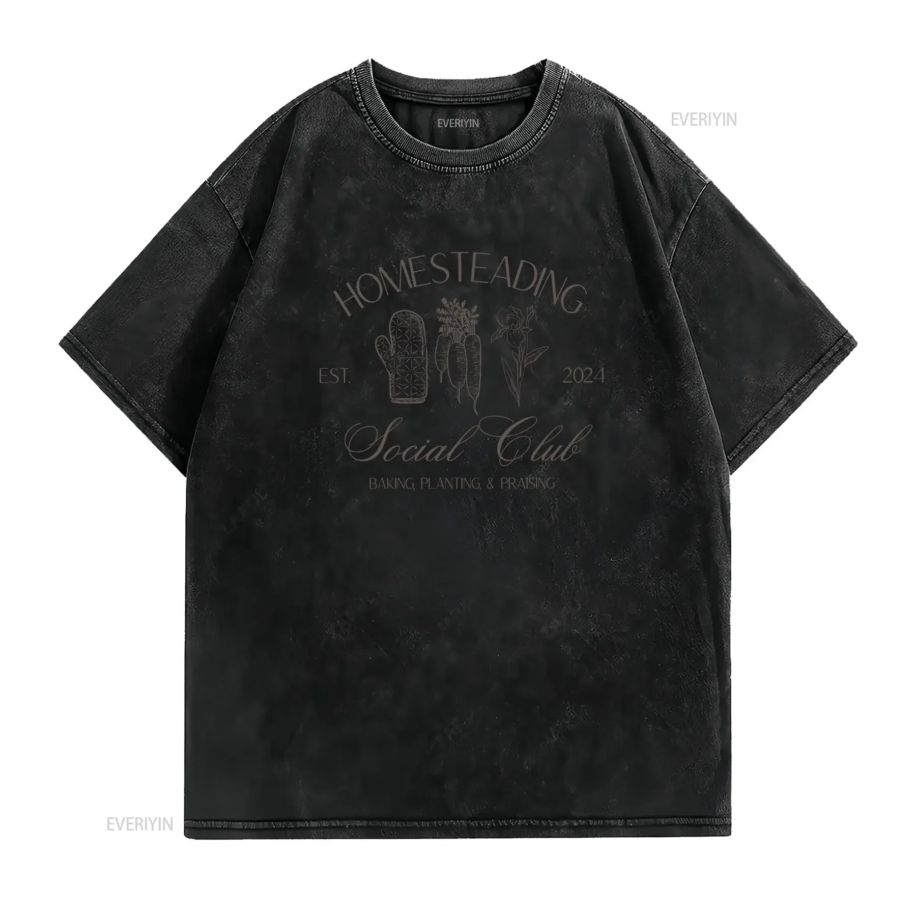 Homestead Social Club T Shirt for Mom Homeschool Homesteading Christian Life Sourdough vintage Washed Breathable graphic homme