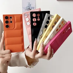 Solid Color Wave Puffer Down Jacket Phone Case For Samsung Galaxy A55 A35 A25 A15 A05 A05S A52S A14 A24 A34 A54 5G 4G Soft Cover