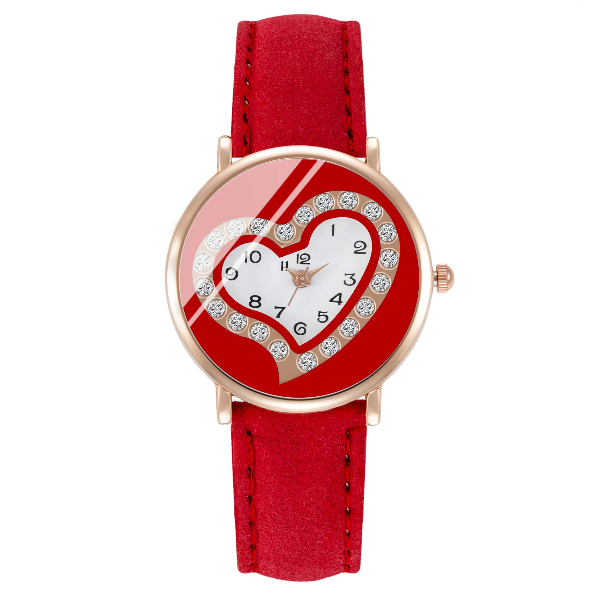 Fashion Heart Dial Women\'s Watch Rhinestone Casual Leather Ladies Wristwatch Quartz Female Clock 2024 Gift Relogio Feminino