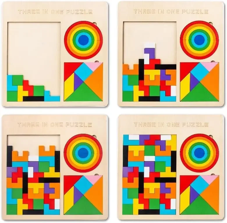 

Puzzle 3 IN 1 Board Toy Building Blocks Color DIY Clever Board Collection Creative Gift Wood Toys Puzzles Children Games